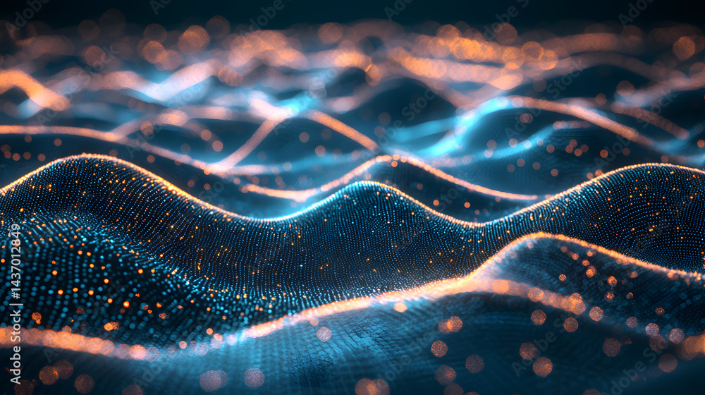 Poster illuminating data flow digital particles abstract environment virtual space technology concept