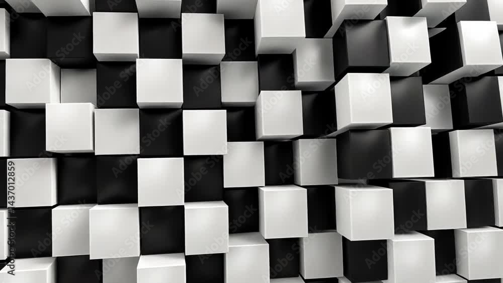 Poster visually striking abstract design black and white geometric cubes create three dimensional pattern w