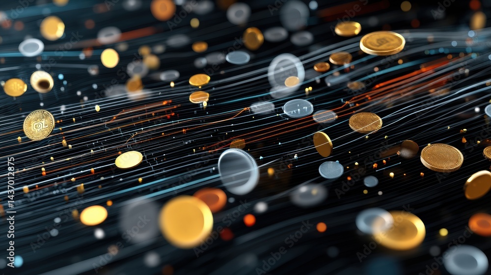 Leinwandbilder floating crypto coins and graphs illustrate the dynamic world of digital finance in a futuristic vir