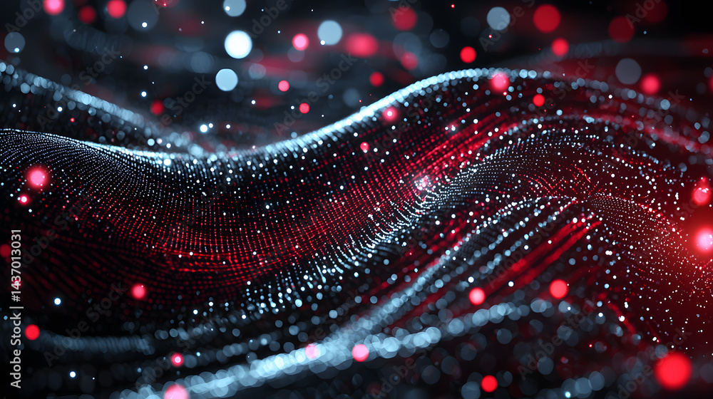 Poster visualizing abstract data flow digital realm motion graphics virtual space futuristic perspective gl