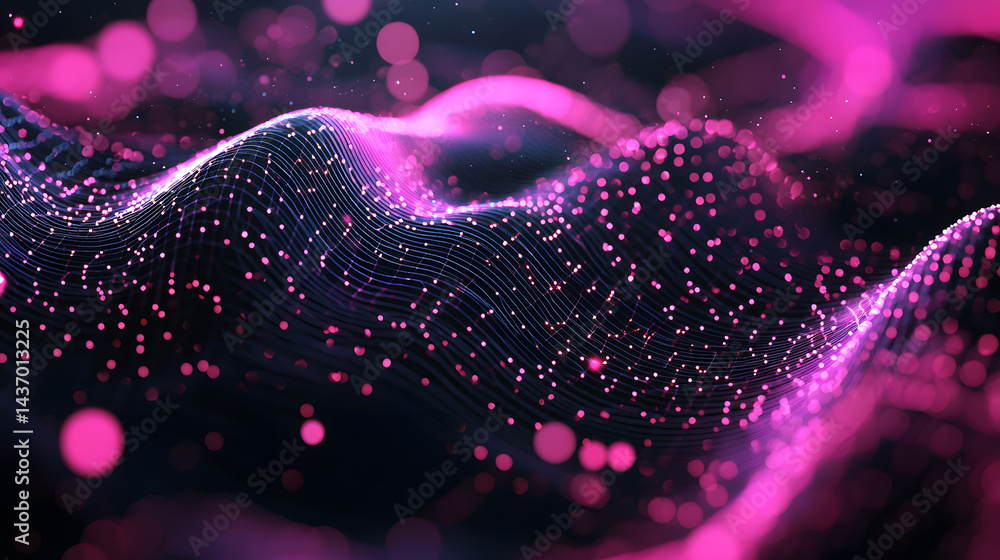 Poster animating digital particles virtual space abstract visualization tech environment above viewpoint da