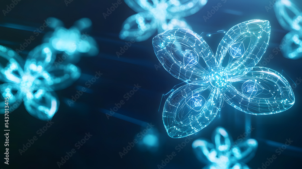 Poster exploring abstract synthetic intelligence digital realm visual art futuristic environment 360-degree