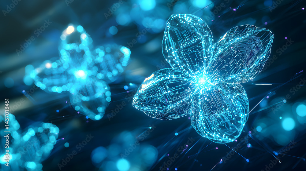 Poster exploring abstract synthetic intelligence in digital nature virtual space visual art immersive exper