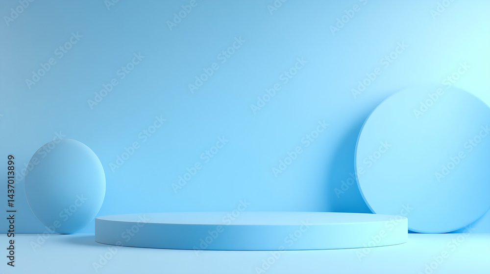 Poster Minimalistic blue stage setting with geometric shapes for abstract presentations and modern displays : Generative AI