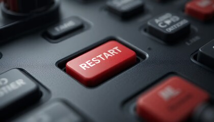 Obraz premium Pressing Restart Button on a Black Control Panel