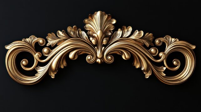 Exquisite golden ornament with baroque styling on a stark black background