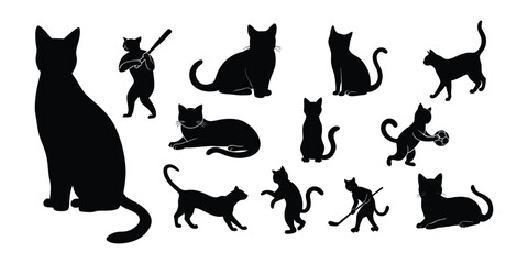 Set of cats silhouette, cute cat, black cat icon vector.