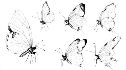 Butterfly Study Delicate winged insects sketched for biological illustration purposes
