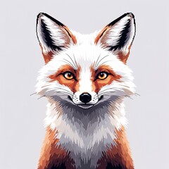 Fototapeta premium White Fox square pixel art cartoon design on plain white background illustration