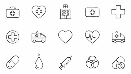 Fototapeta premium set of medical symbols line icons health hospita.eps