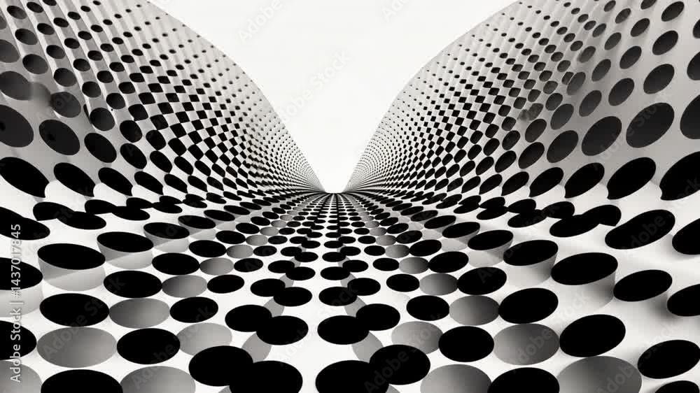 Poster abstract design of black and white circles mesmerizing pattern with depth, movement, and visual effe