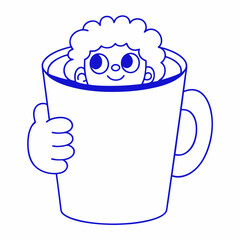 Vector logo design template and graphic elements for advertising, branding, posters and banners, funny cartoon illustrations with smiling character, coffee cup mascot, Cozy Hugs & Coffee Mugs