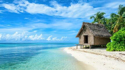 Fototapeta premium A tropical island hut with a thatched roof