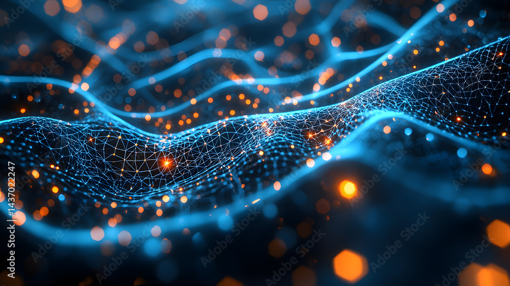 Poster exploring biodigital interfaces neural light projections in technology environments