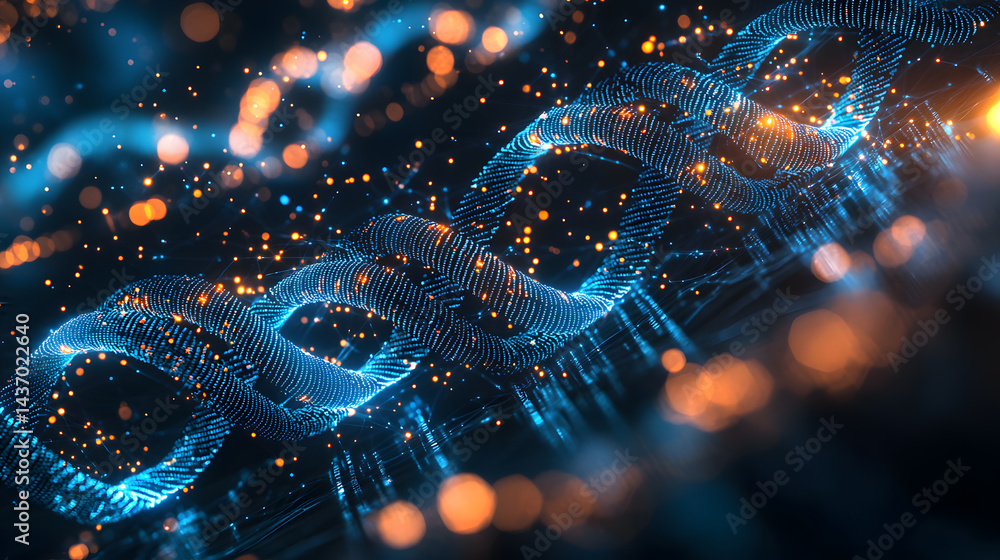 Poster visualizing biometric data flows digital environment 3d helix animation virtual space science concep
