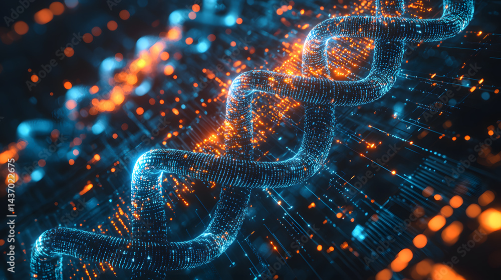 Poster visualizing biometric data flows digital realm 3d animation tech environment futuristic viewpoint
