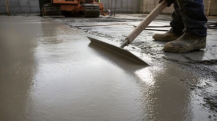 Concrete Floor Smoothing at Construction Site
