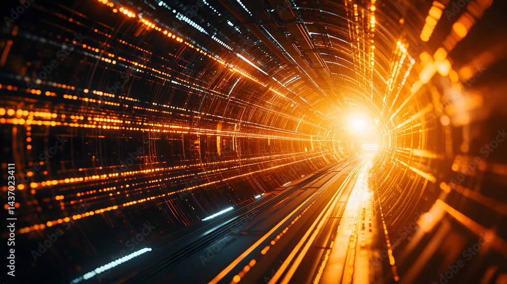 Poster visualizing blockchain cybersecurity encryption digital tunnel exploration online infographic tech e