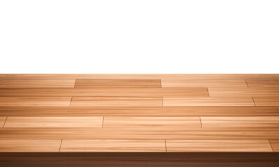 View of wood or wooden table top corner Isolated on white background