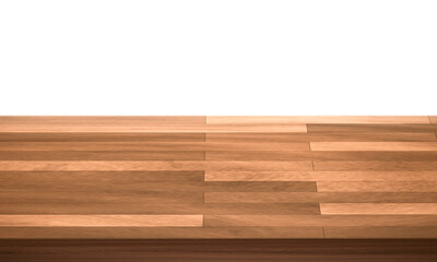 View of wood or wooden table top corner Isolated on white background