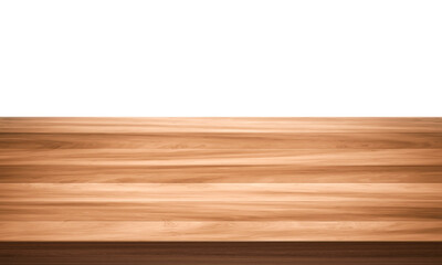 View of wood or wooden table top corner Isolated on white background