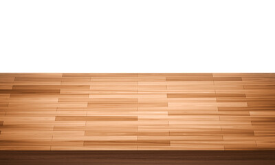 View of wood or wooden table top corner Isolated on white background