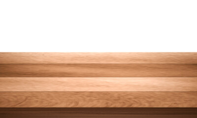 View of wood or wooden table top corner Isolated on white background