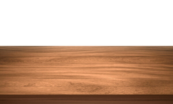 View of wood or wooden table top corner Isolated on white background