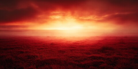 Obraz premium Crimson fields bask in hazy dawn