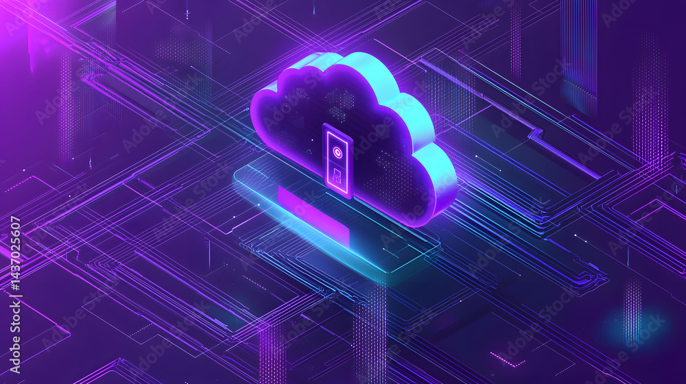Poster exploring cloud computing and decentralized systems digital landscape infographic virtual environmen