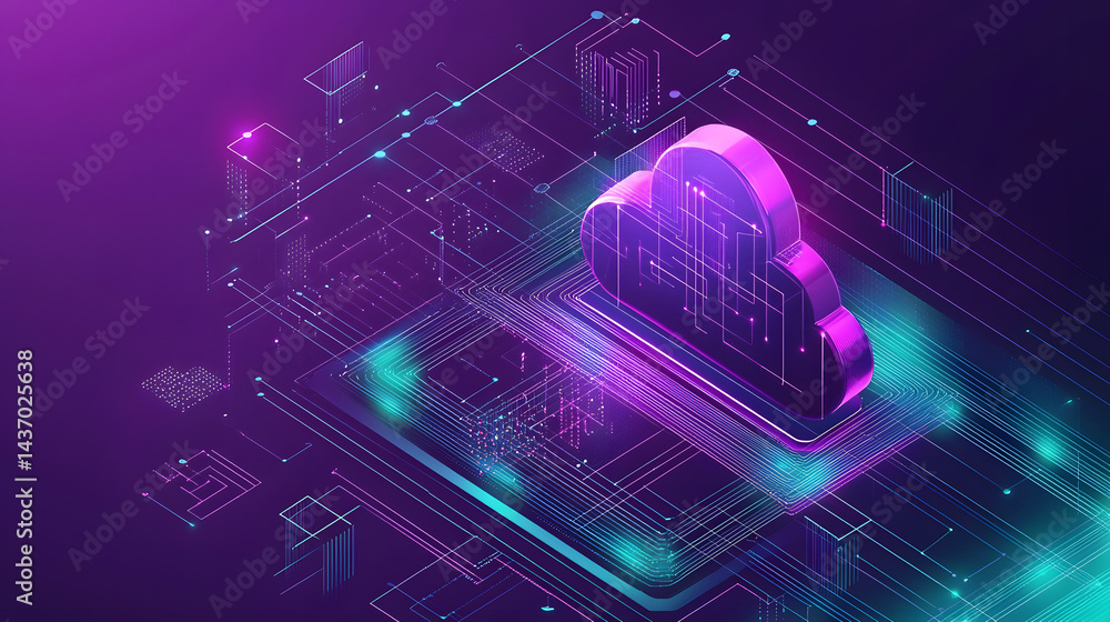 Poster exploring cloud computing and decentralized systems visualization digital world infographic technolo