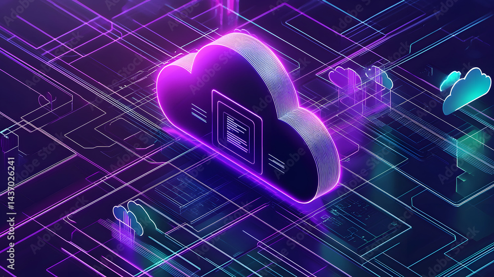 Poster visualizing cloud computing and decentralized systems in digital frameworks