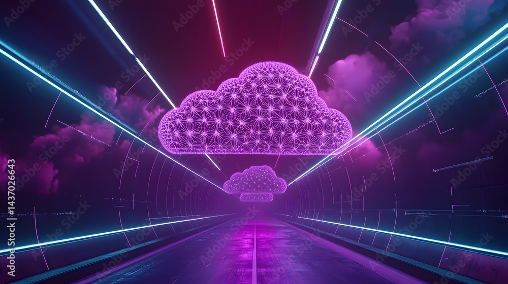 Poster visualizing cloud computing and decentralized systems digital environment interactive infographic vi