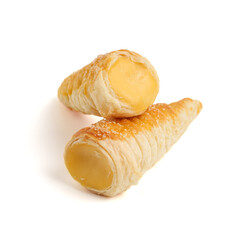 Kue cumcum. Horn pastry or cone pastry with vanilla cream. isolated on white background.