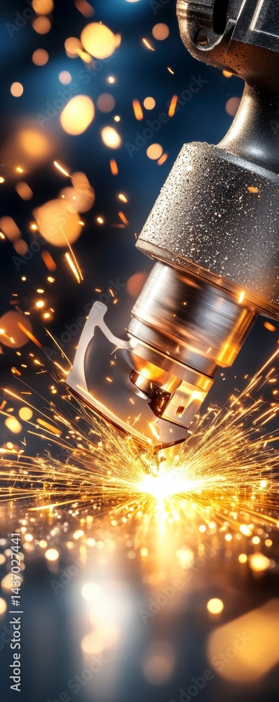Aufkleber precision cutting action industrial workshop image dynamic environment close-up view sparks and tech