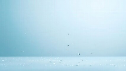 Serene Water Droplets Splashing on Glassy Surface in Tranquil Blue Gradient Background