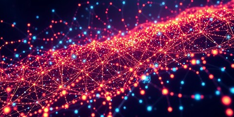 Obraz premium Abstract Futuristic Technology Network Background with Glowing Red and Blue Lines - Ideal for AI and Data Presentations