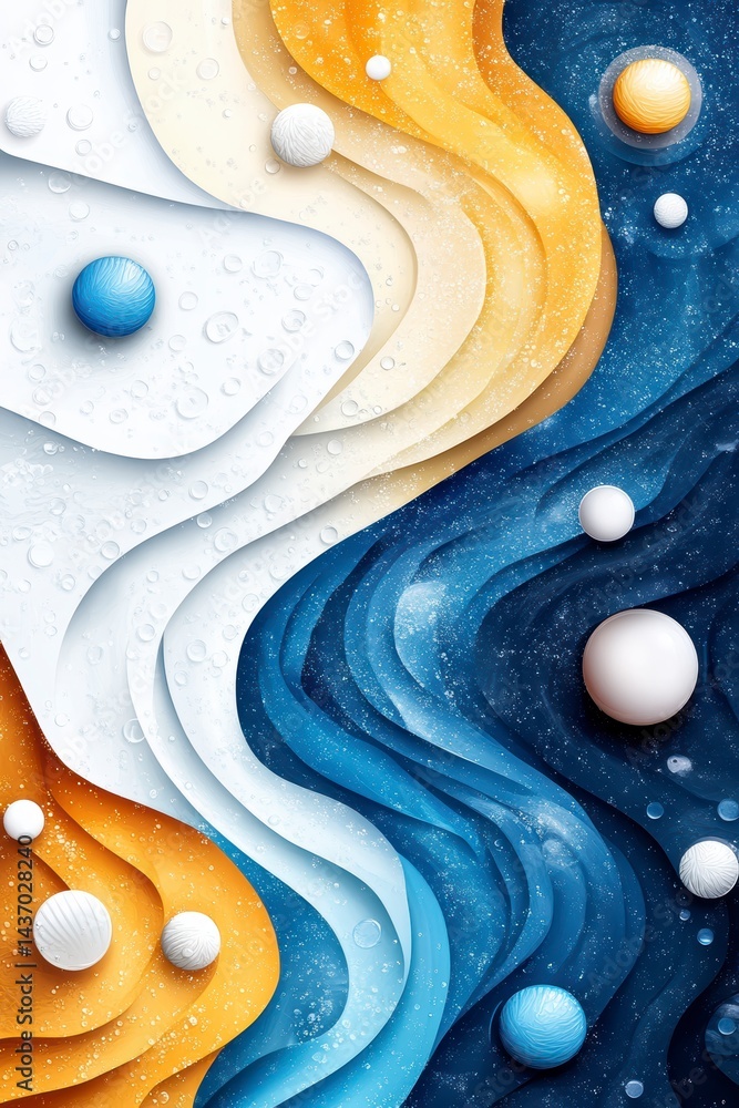 Poster dynamic abstract art waves digital creation colorful design fluid shapes contemporary style