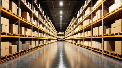 Fototapeta premium Storage facility filled with international trade cargo waiting for dispatch