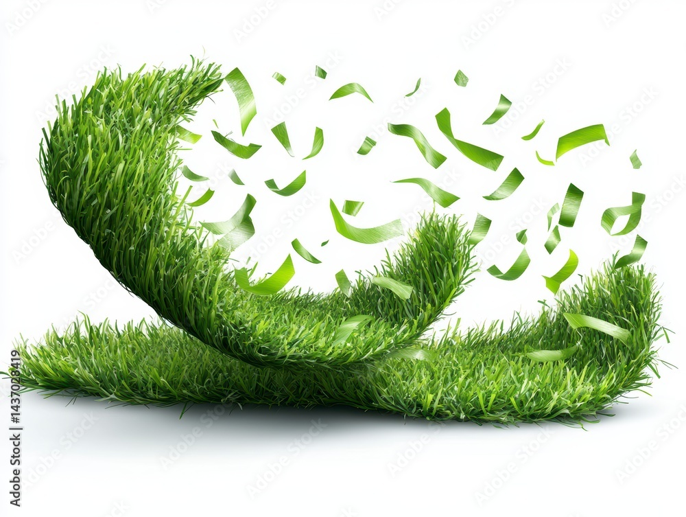 Poster dynamic green grass wave with shredded elements in nature abstract composition vivid environment art