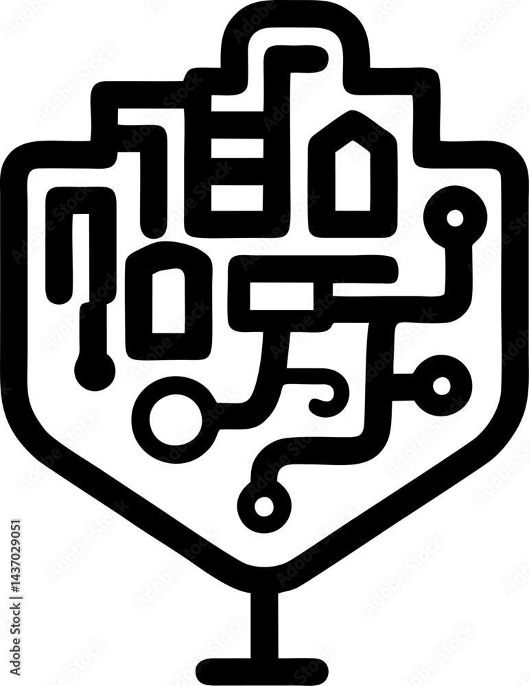 Poster circuit board brain digital tree with complex connections