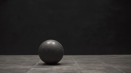 Monochromatic Sphere Sculpture on Dark Floor on black background