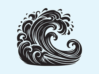 Fototapeta premium Wavy Ocean Water Silhouette Design