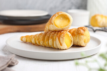 Kue cumcum. Horn pastry or cone pastry with vanilla cream.