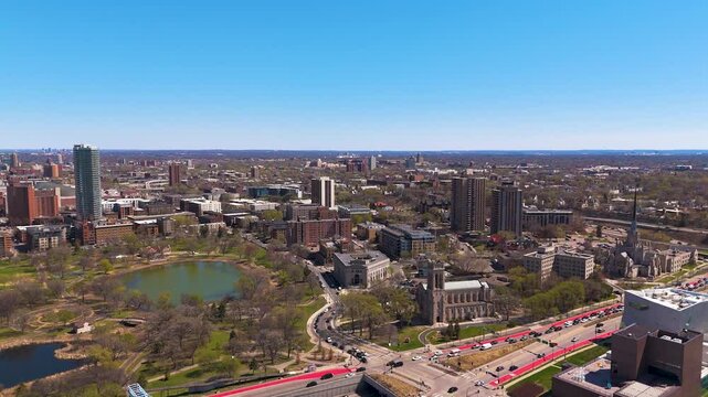 Drone Shot Over Minneapolis Cityscape