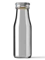 Clear glass bottle with silver lid