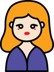 Cartoon illustration of a woman with orange hair and purple clothes