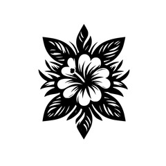 Stylized Black and White Hibiscus Floral Design for Graphic Use