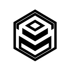 Geometric Hexagon Logo: Modern Abstract Design, Black and White, Isolated