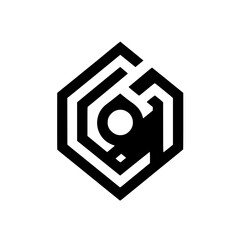Abstract Geometric Logo Design: Black and White Hexagon with Internal Shapes